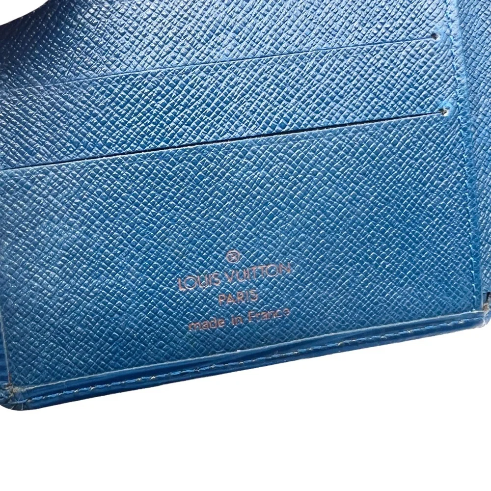 Louis Vuitton Blue Epi Leather Compact BiFold Wallet Unisex Vintage 98 Authentic